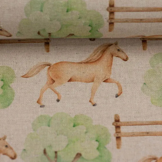 Canvas beige met paarden en bomen
